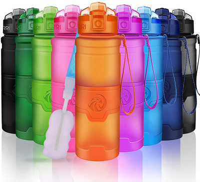 ZORRI Sports Water Bottle, 400/500/700ml/1L, BPA Free Leak Proof Tritan Lightweight Bottles for Outdoors,Camping,Cycling,Fitness,Gym,Yoga- Kids/Adults Drink Bottles with Filter, Lockable Pop Open Lid