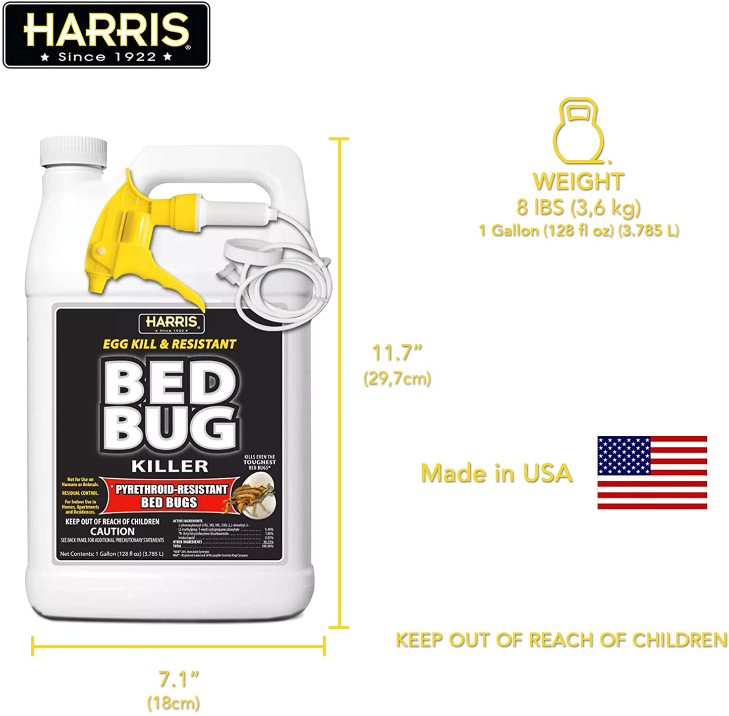 HARRIS Bed Bug and Egg Killer, Toughest Liquid Spray with Odorless and Non-Staining Extended Residual Kill Formula (Gallon)