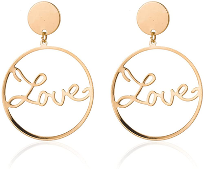 DIYANMMY Elegant Personalized Boho Gold Stainless Steel Love Baby Round Hollow Dangle Drop Stud Earrings For Women Girls Unique Hypoallergenic Personalized Jewelry Gift