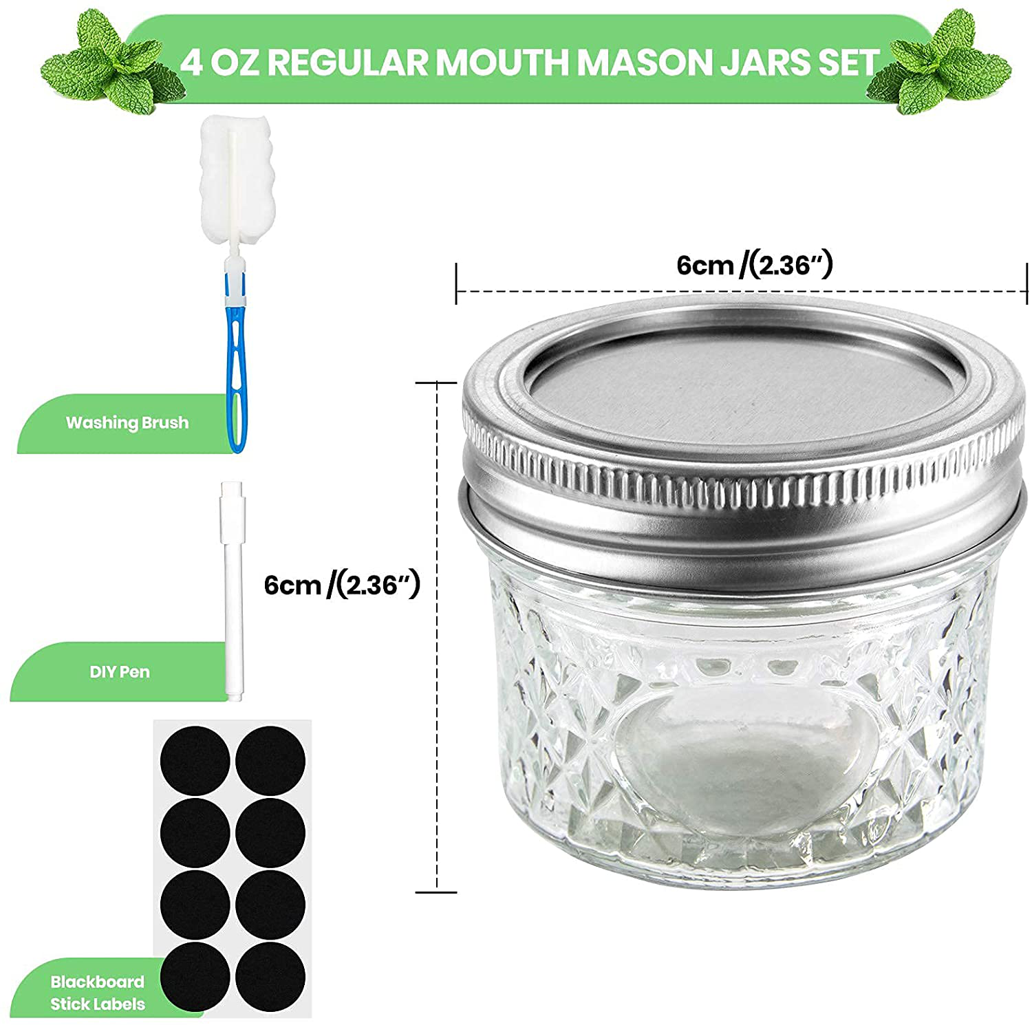 Cazluz Small Mason Jars Set 4 oz [12 PACK] with Lids and Bands, Mini Canning Jars with Crystal Glass for Food Storage like Jelly, Spice, Yogurt, Jam, Body Butters, Wedding Favors (12, 4 OZ)