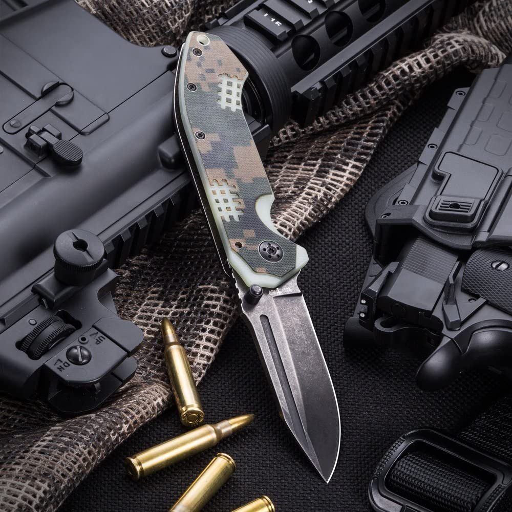 Pocket Knife - Folding Tactical Knofe - Military USMC Folder Knives - Stainless Steel Sharp Blade - Jack Knife Best Gear for Camping Hiking EDC - Birthday Christmas Gifts for Men 01289