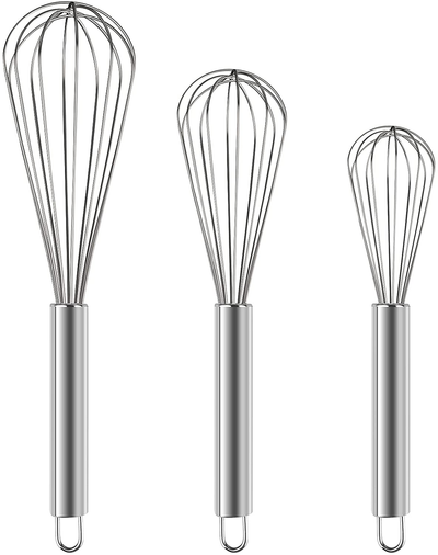 YLYL 3 Pcs Large Small Metal Mini Whisk Sets, Stainless Steel Egg Wire Tiny Whisks for Cooking Baking, Professional Whisking Wisk Kitchen Tool Utensil, Beater Balloon Whisker/Wisks/Wisker for Stirring