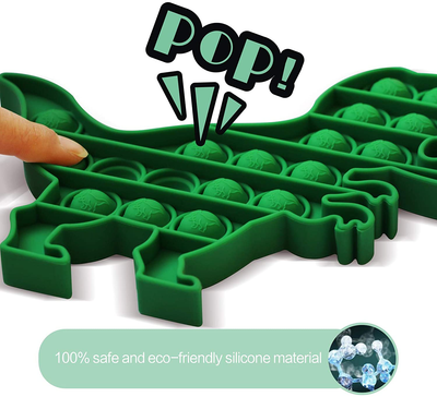 HILUDEER Pop Fidget Popping Toy , Anxiety and Stress Relief Pop Sensory Toys Silicone Logic Board Game It for Teens Kids and Adults (Green Dinosaur)