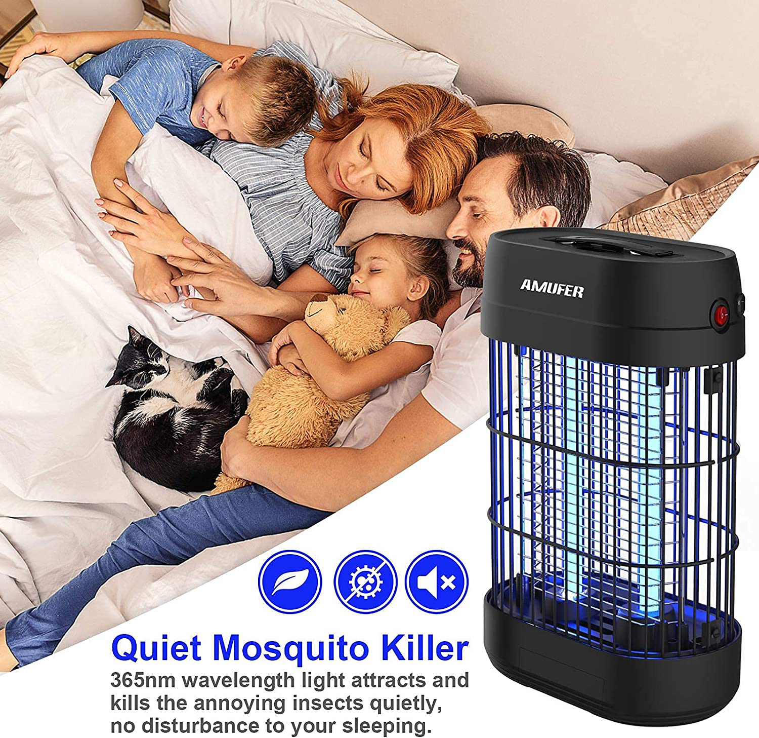 Bug Zapper, AMUFER Effective 1800V Electric Mosquito Zapper Killer Trap Fly Zapper Insect Zapper with 2 Powerful Metal Grids for Commercial Industrial Home Office (repalcement Bulb + Brush Included)