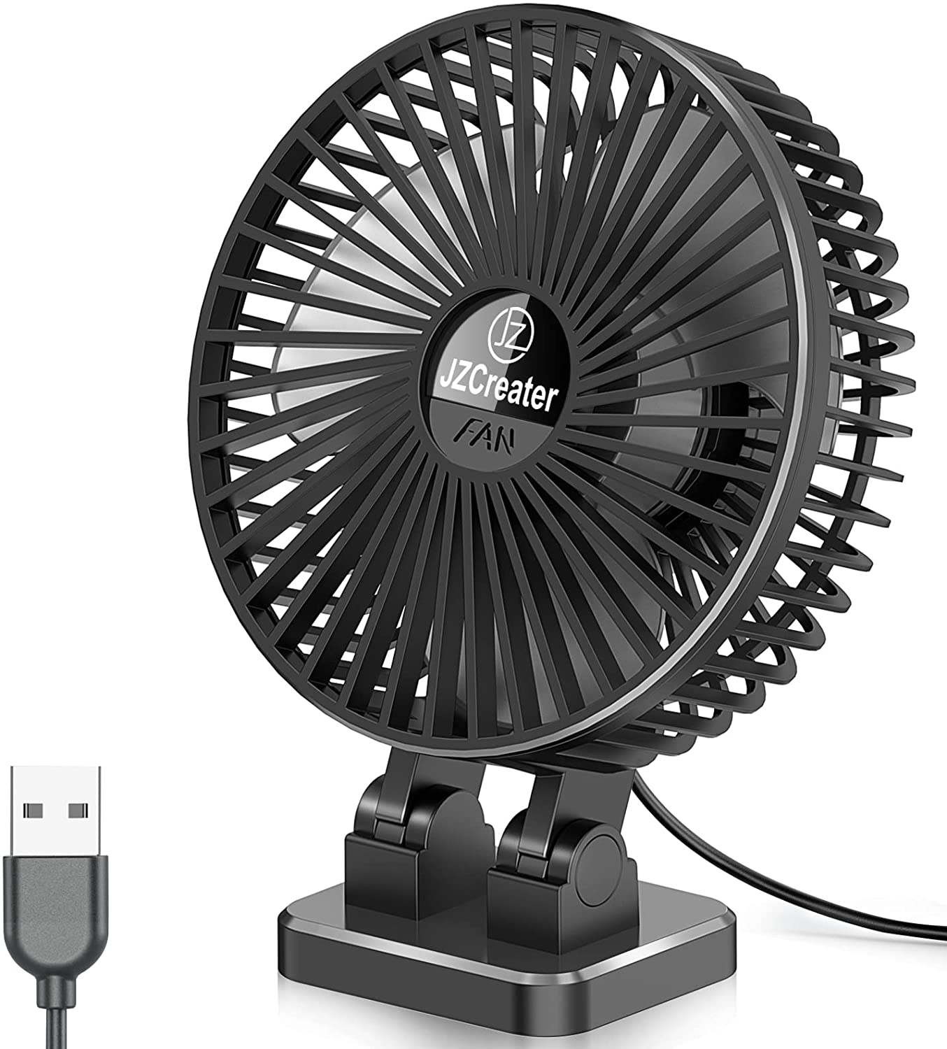 USB Desk Fan, 5INCH Mini Fan, 3 Speeds Adjustable Desktop Table Cooling Fan in Single Button , Rotation Strong Wind, Quiet Personal Mini Fan for Home Desktop Office Travel, Black Blue