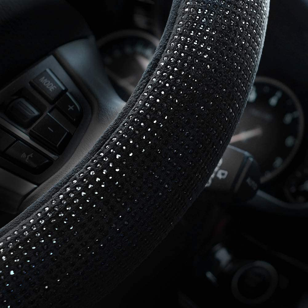 Valleycomfy Steering Wheel Cover Crystal Diamond Sparkling Car SUV Wheel Protector