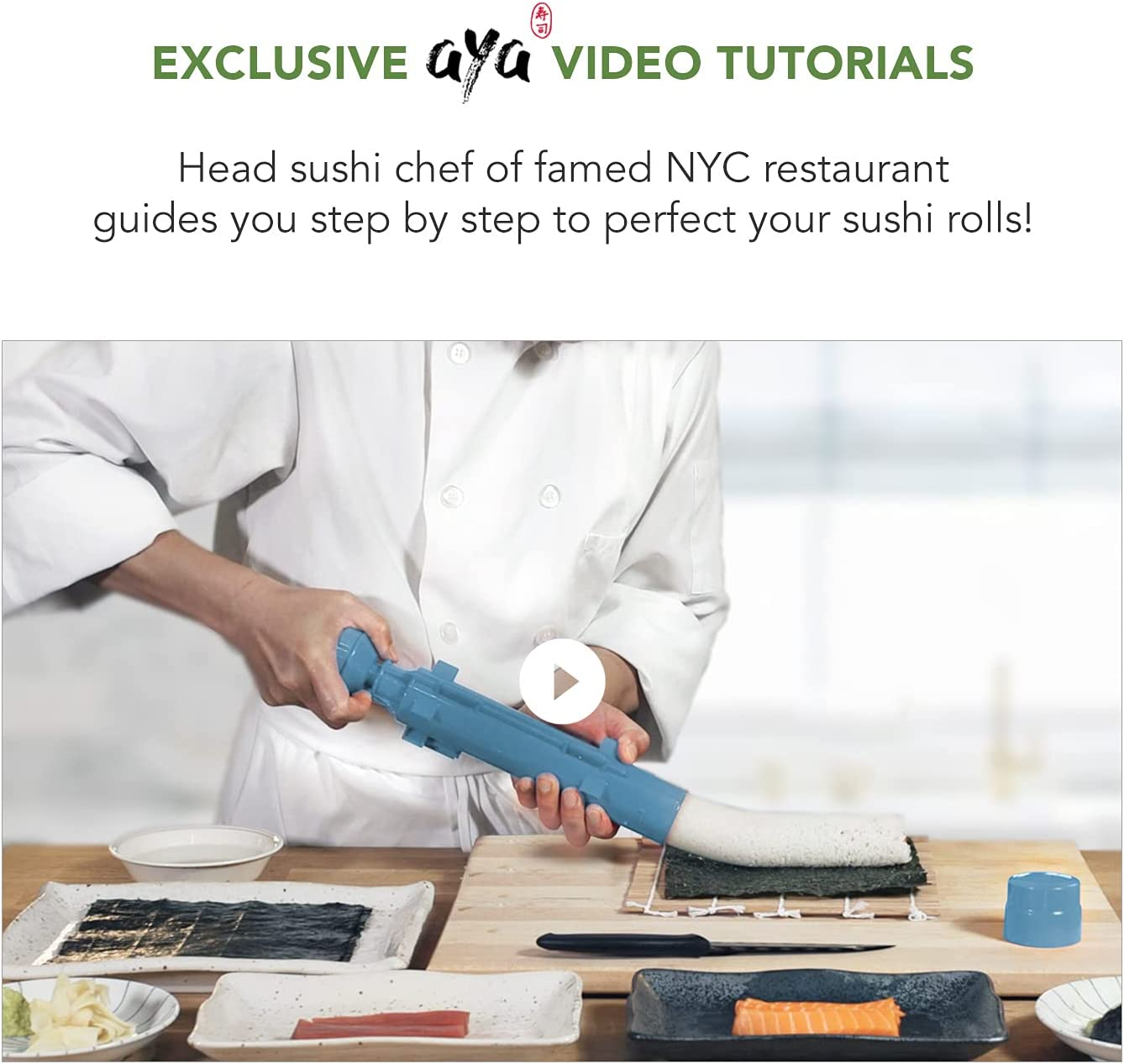 Sushi Making Kit - Original AYA Eco Sushi Kit MAX - All Natural Eco-Friendly - Biodegradable Bamboo - 2 Sushi Mats - 5 Pairs of Chopsticks - 1 Paddle - 1 Spreader - 1 Bazooka - 1 Nigiri Maker