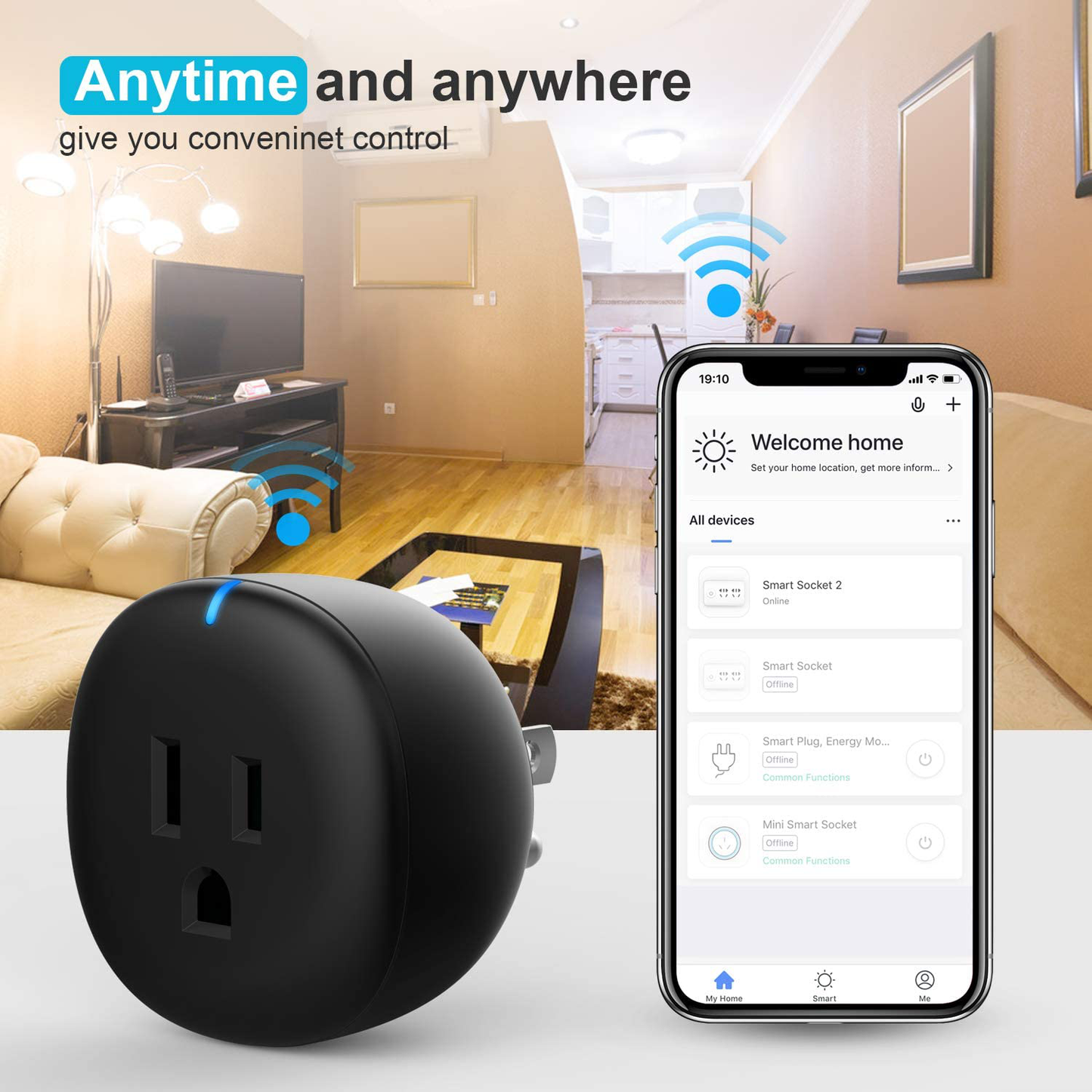 Black Smart Plug, Amysen Smart Wifi Outlet, Compatible with Alexa and Google Home, ETL Certified, Only Supports 2.4Ghz Network, No Hub Required, Control Your Devices from Anywhere