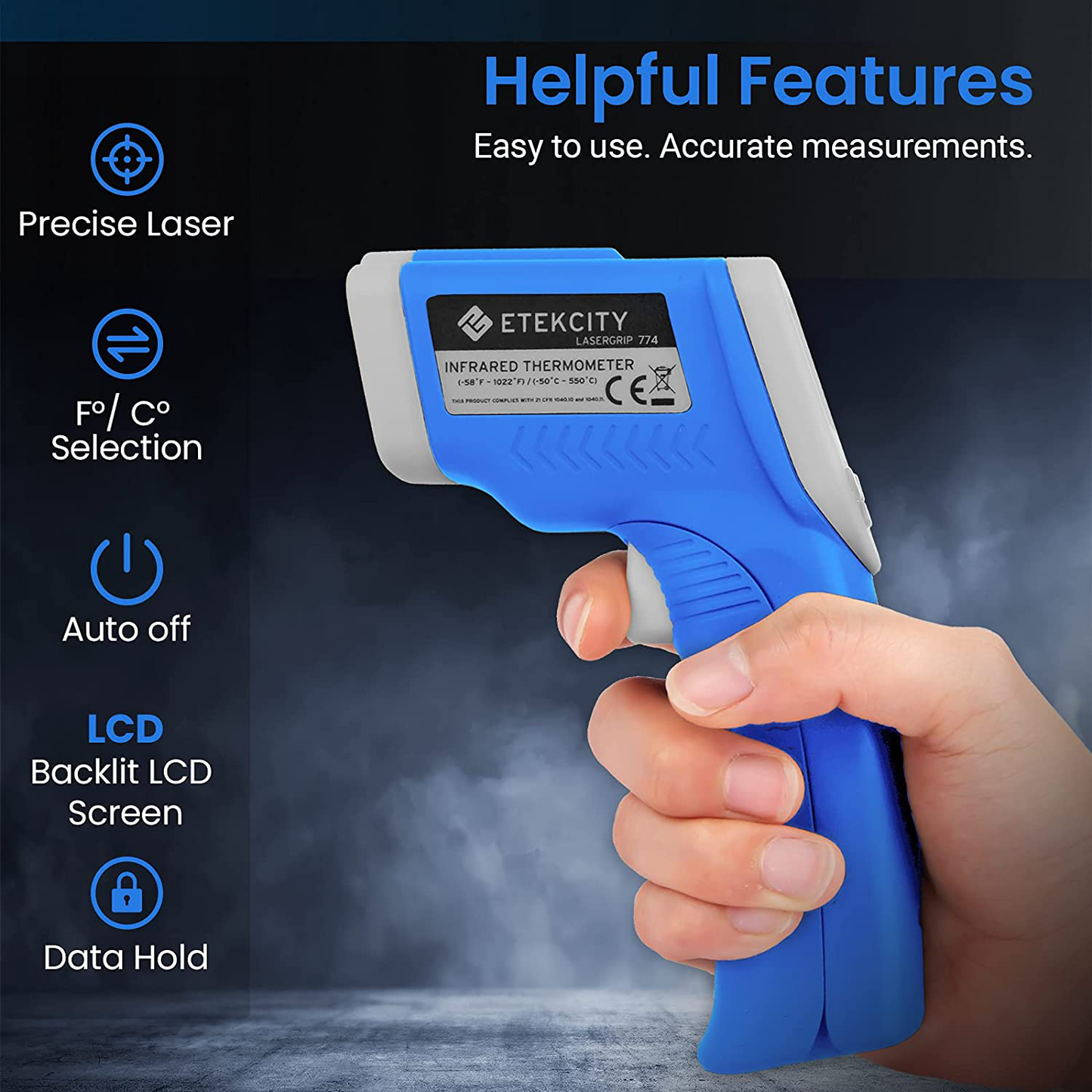 Etekcity Infrared Thermometer 774 (Not for Human) Temperature Gun Non-Contact for Cooking, Home Repairs, Maintenance-58 (50℃ to 380℃), 58℉ to 716℉ (-50℃ to 380℃), Yellow