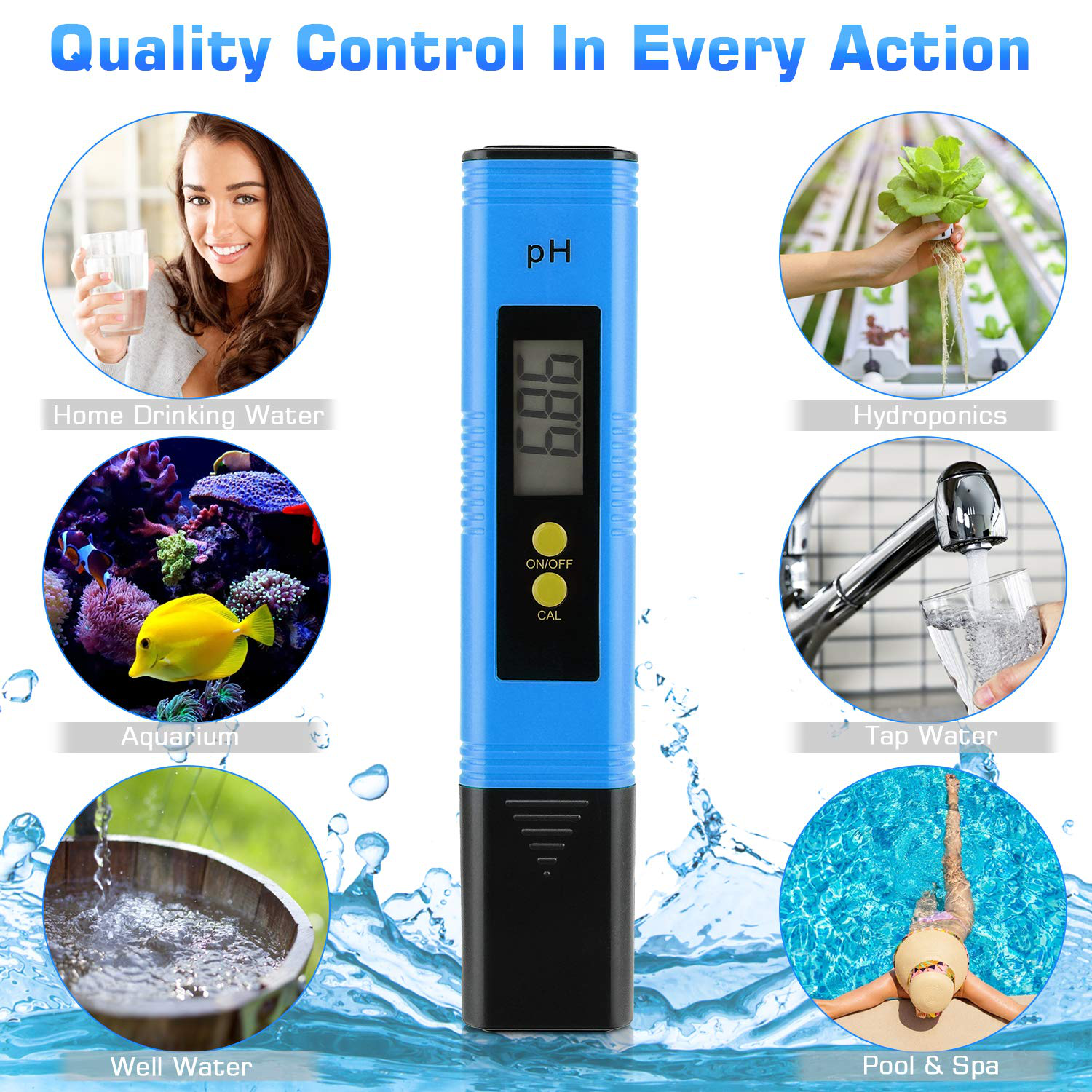 PH Meter for Water Hydroponics Digital PH Tester Pen 0.01 High Accuracy Pocket Size with 0-14 PH Measurement Range for Household Drinking, Pool and Aquarium (Blue)