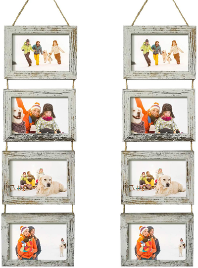 4x6 Wall Hanging Picture Frames Collage with 8 Opening Distressed White Frames,2 Packs