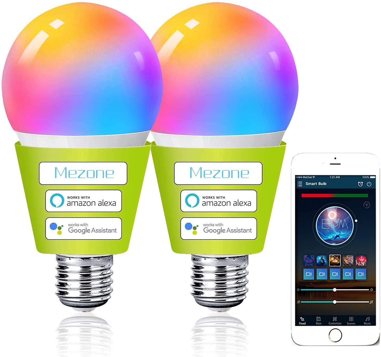 Smart Wifi Light Bulb,Compatible with Alexa & Google Home, Mezone E26 RGB Color Changing Light Bulb with APP ,No Hub Required,Dimmable Smart Led Bulb A19 7W 60W Equivalent