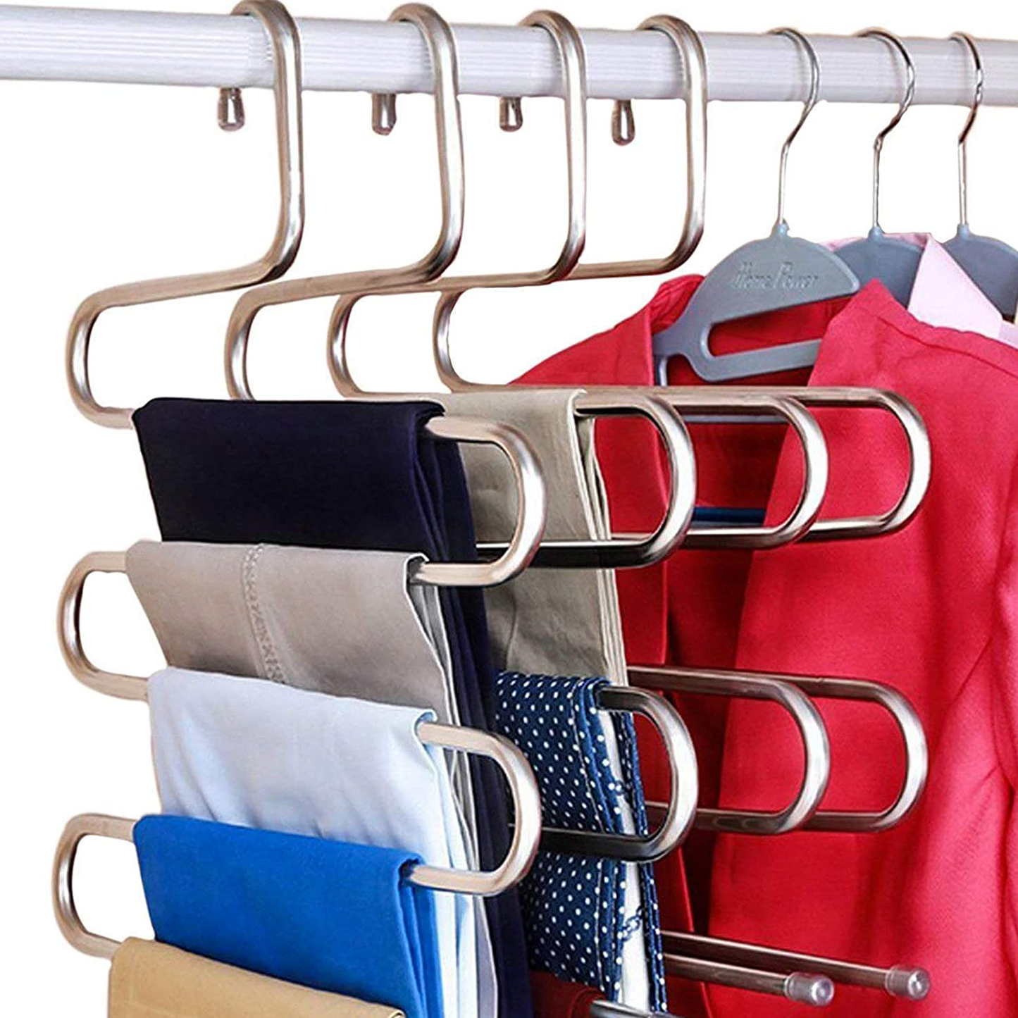 DOIOWN S-Type Stainless Steel Clothes Pants Hangers Closet Storage Organizer for Pants Jeans Scarf Hanging (14.17 x 14.96ins) (1-Piece)