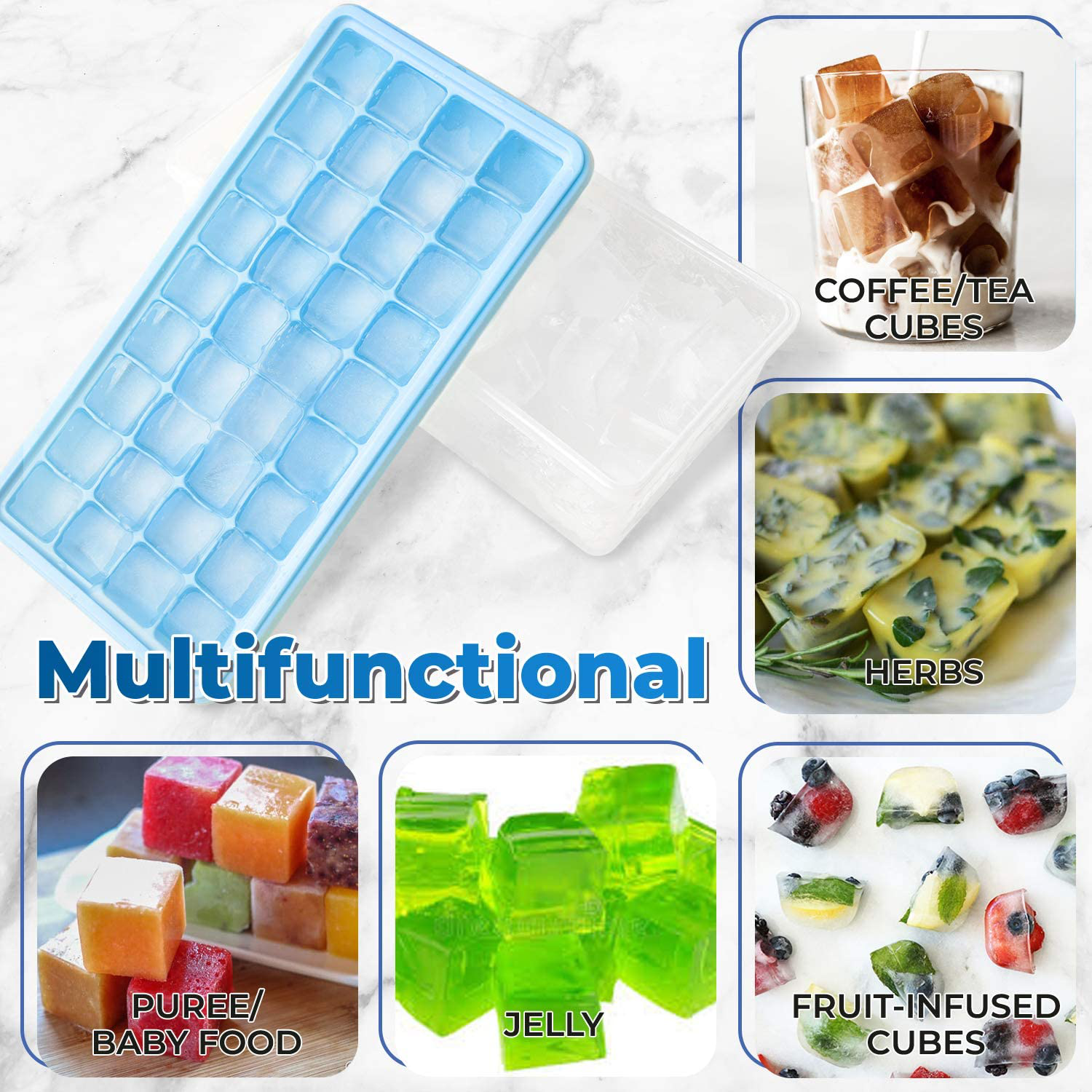 Ice Cube Tray With Lid and Bin- Silicone Ice Tray For Freezer | Comes with Ice Container, Scoop and Cover | Good Size Ice Bucket (Green)