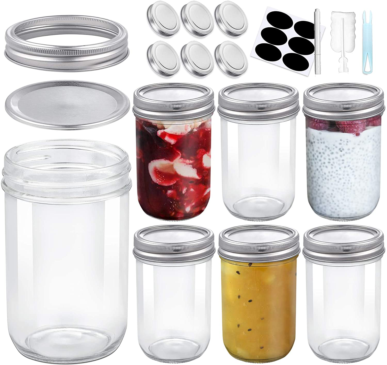 Foruisin 12 OZ (8-Set) Regular Mouth Mason Jars with Lids and Bands, Quilted Crystal Style Glass Canning Jars, Ideal for Jellies, Smoothies, Salsas, Relishes, Pie Fillings, Fruits and vegetables