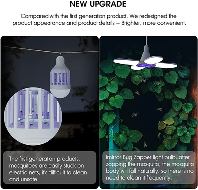 imirror Bug Zapper Light Bulb, 2 in 1 Mosquito Killer Lamp Electronic Insect & Fly Killer for Home Patio Backyard Garage