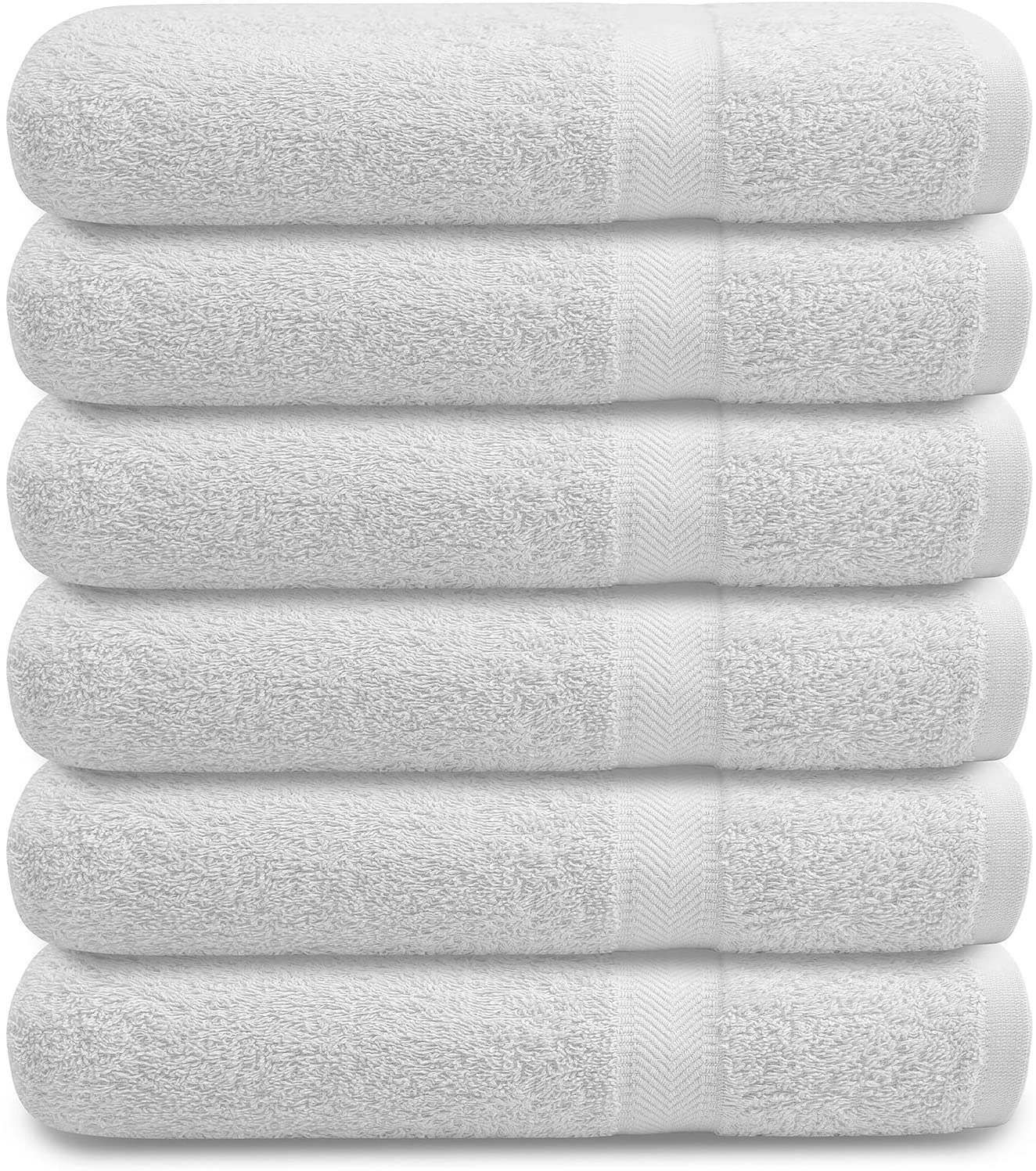 Cotton Bath Towels Set Ultra Soft Cotton Large Bath Towel White Highly Absorbent Quick Dry Daily Usage Home and Kitchen Bath Towel Set- White 24Inch X 48Inch Pack of 6, 24X48-Pack of 6