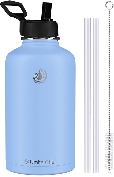 Umite Chef Water Bottle, Vacuum Insulated Wide Mouth Stainless-Steel Sports 18-64OZ Water Bottle with New Wide Handle Straw Lid,Hot Cold, Double Walled Thermo Mug
