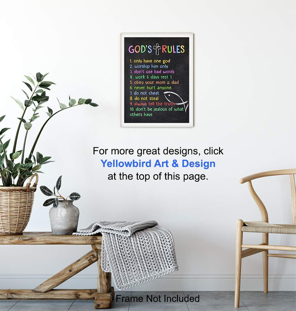 Ten Commandments Wall Decor for Kids, Boys, Girls Bedroom, Toddler Room or Nursery - Religious Bible Verse Wall Art, Christian Scripture Home Decoration - Cute Gift - 8x10 UNFRAMED Picture Print