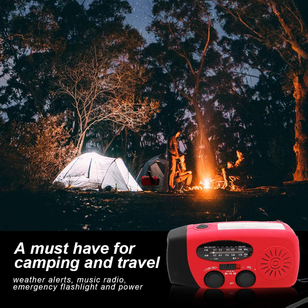 Portable Solar Emergency Weather Radio Hand Crank AM/FM NOAA Survival Radios with 2000mAh Power Bank LED Flashlight Battery Indicator for Home Camping Earthquake Emergency