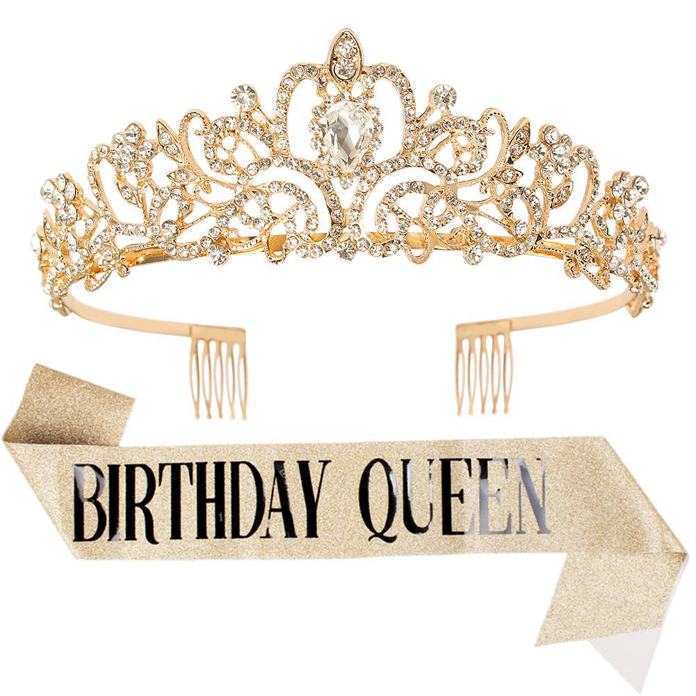 Didder Birthday Crown, Tiaras for Women Birthday Queen Sash & Multicolor Rhinestone Tiara Kit, Birthday Sash and Tiara for Women Girls Birthday Crowns for Women Princess Crown Party Gift