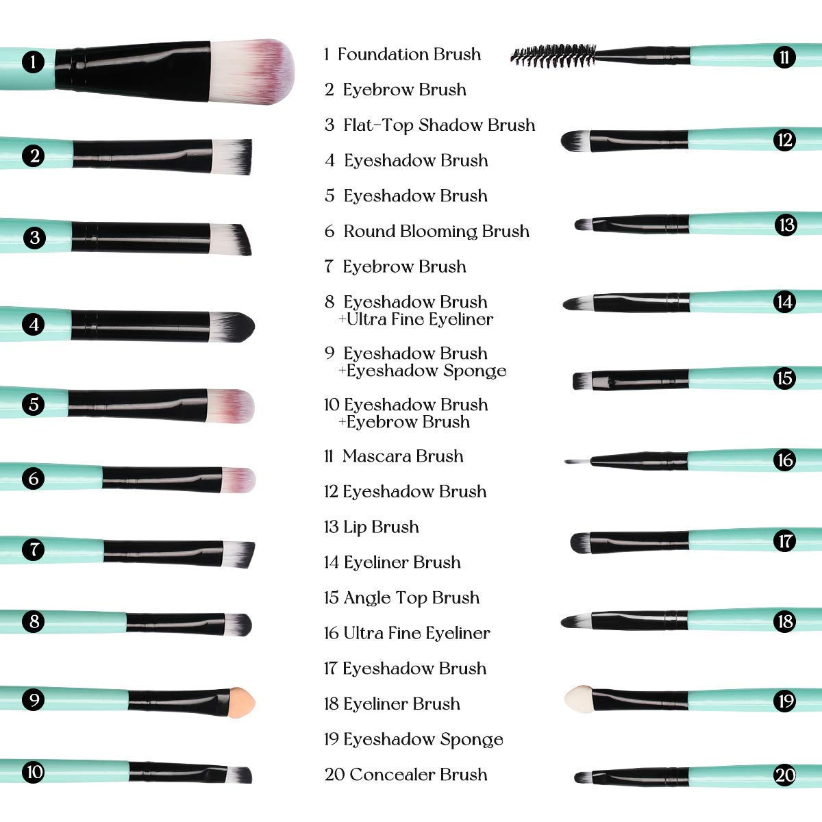 CINIDY 20 Pcs Makeup Brush Set Tools Make-Up Toiletry Kit Wool Make up Brush Set (Black)
