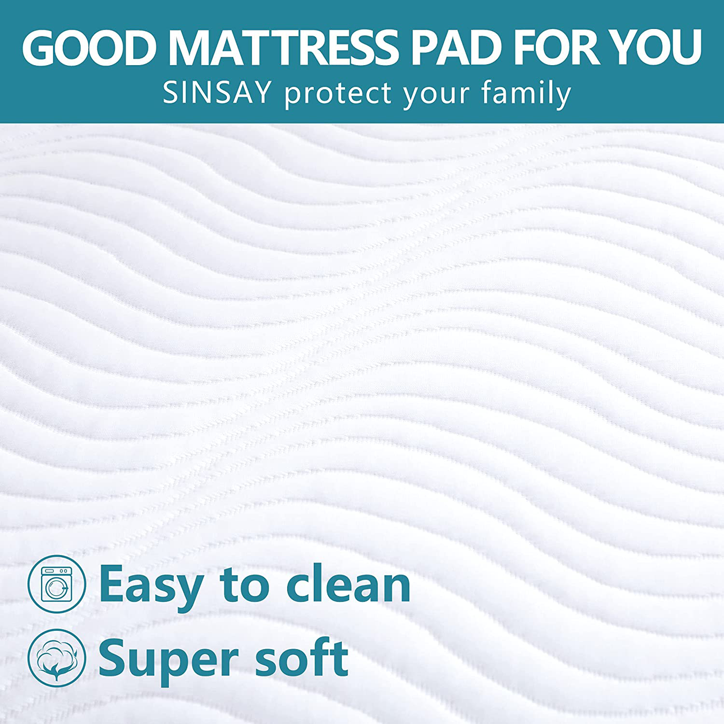 SINSAY King Size Waterproof Mattress Protector, Breathable Ultra-Soft & Noiseless Protector Cover, Stretchable Deep Pocket Fits Up to 21" Mattress Pad, Easy to Clean Machine-Wash Mattress Cover