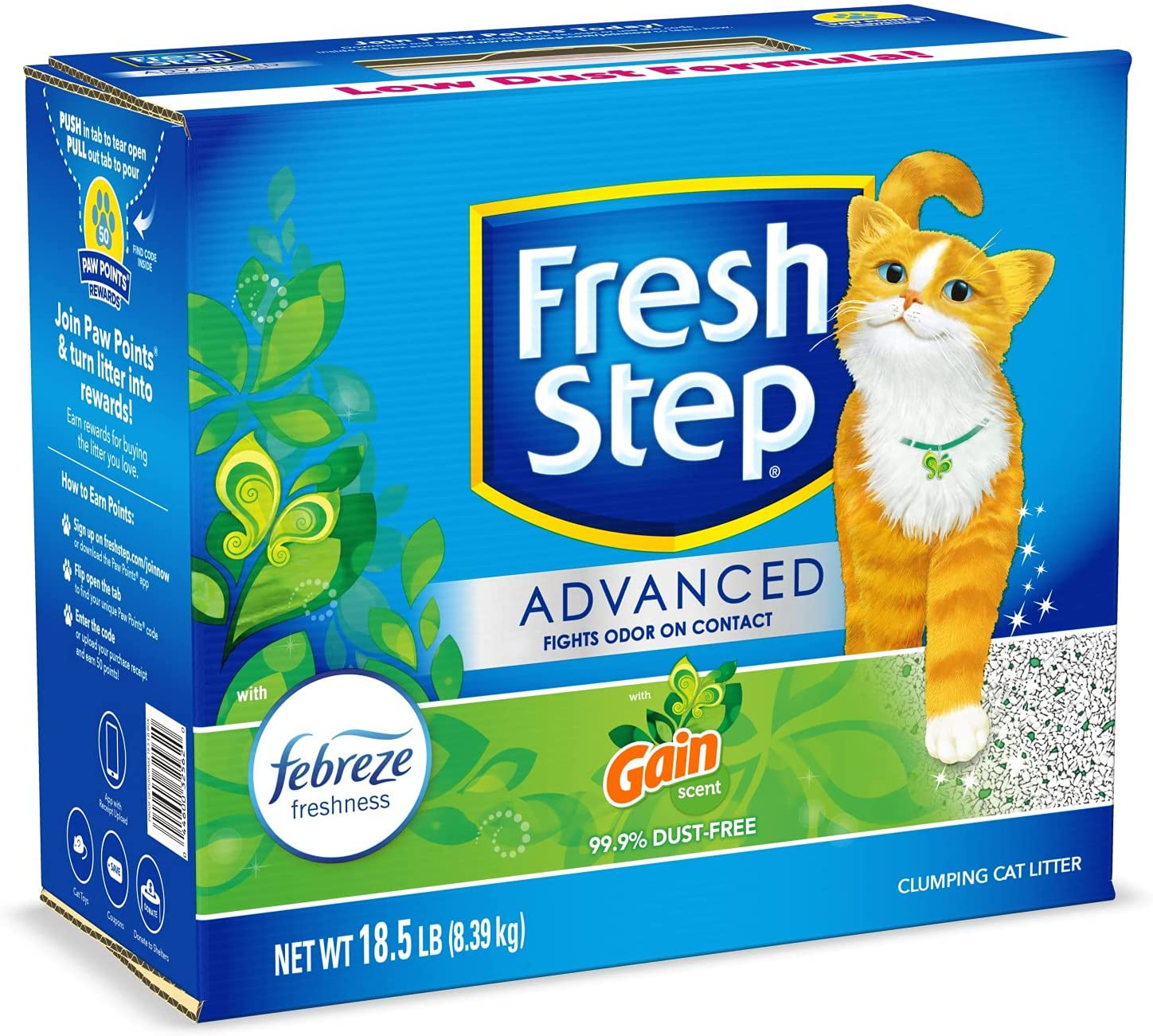 Fresh Step Advanced Cat Litter, Clumping Cat Litter, 99.9% Dust-Free, Gain Scent, 37 lbs Total ( 2 Pack of 18.5 lb Boxes)