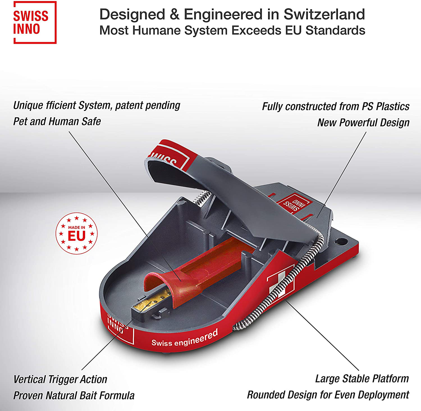 SWISSINNO Mouse Trap No See No Touch, Poison-Free, Effective, No-Contact, 2X Traps