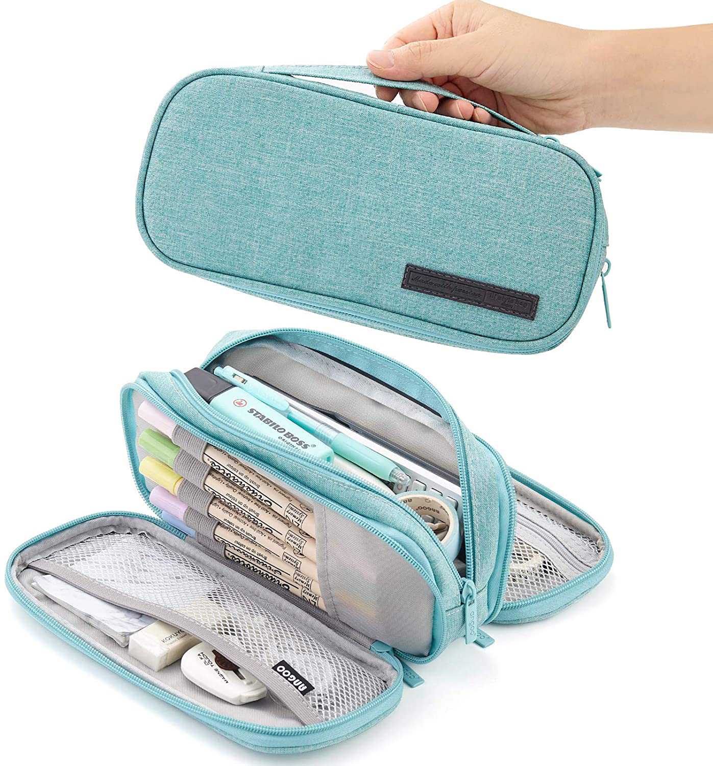 Pencil Case Big Capacity Handheld 3 Compartments Pencil Pouch Portable Large Storage Canvas Pencil Bag for Boys Girls Adults Students Business Office