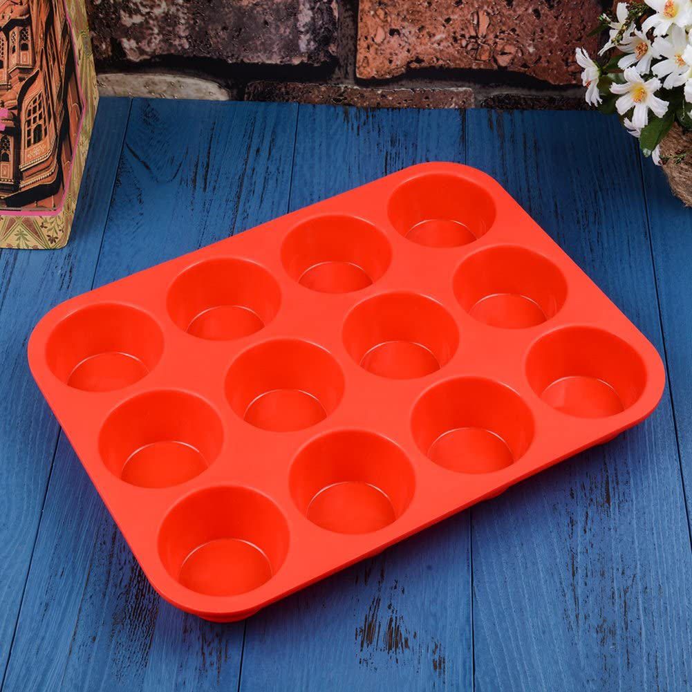 12 Cups Silicone Muffin Pan - Nonstick BPA Free Cupcake Pan 1 Pack Regular Size Silicone Mold