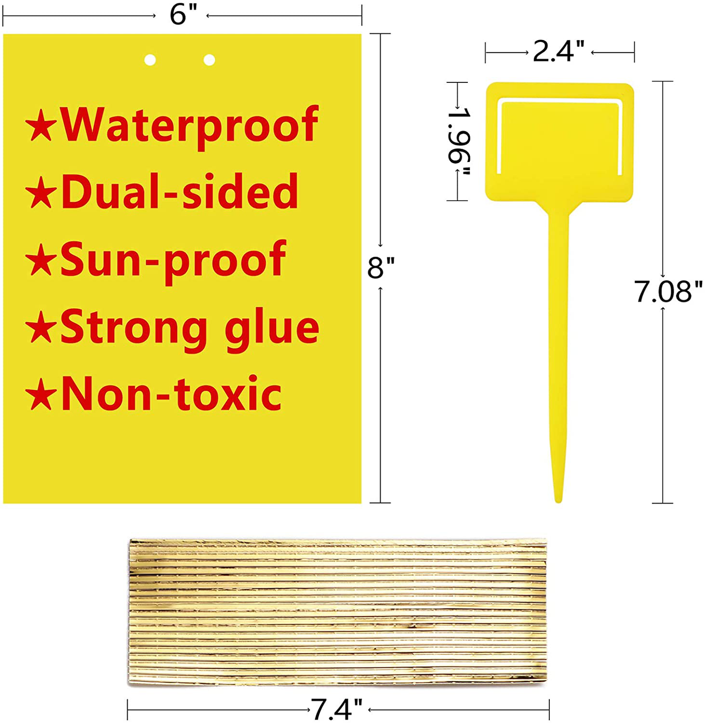 Garutom 20-Pack Dual-Sided Yellow Sticky Traps for Flying Plant Insect Such as Fungus Gnats, Whiteflies, Aphids, Leafminers, Etc (6X8 Inches, Included 20Pcs Twist Ties)