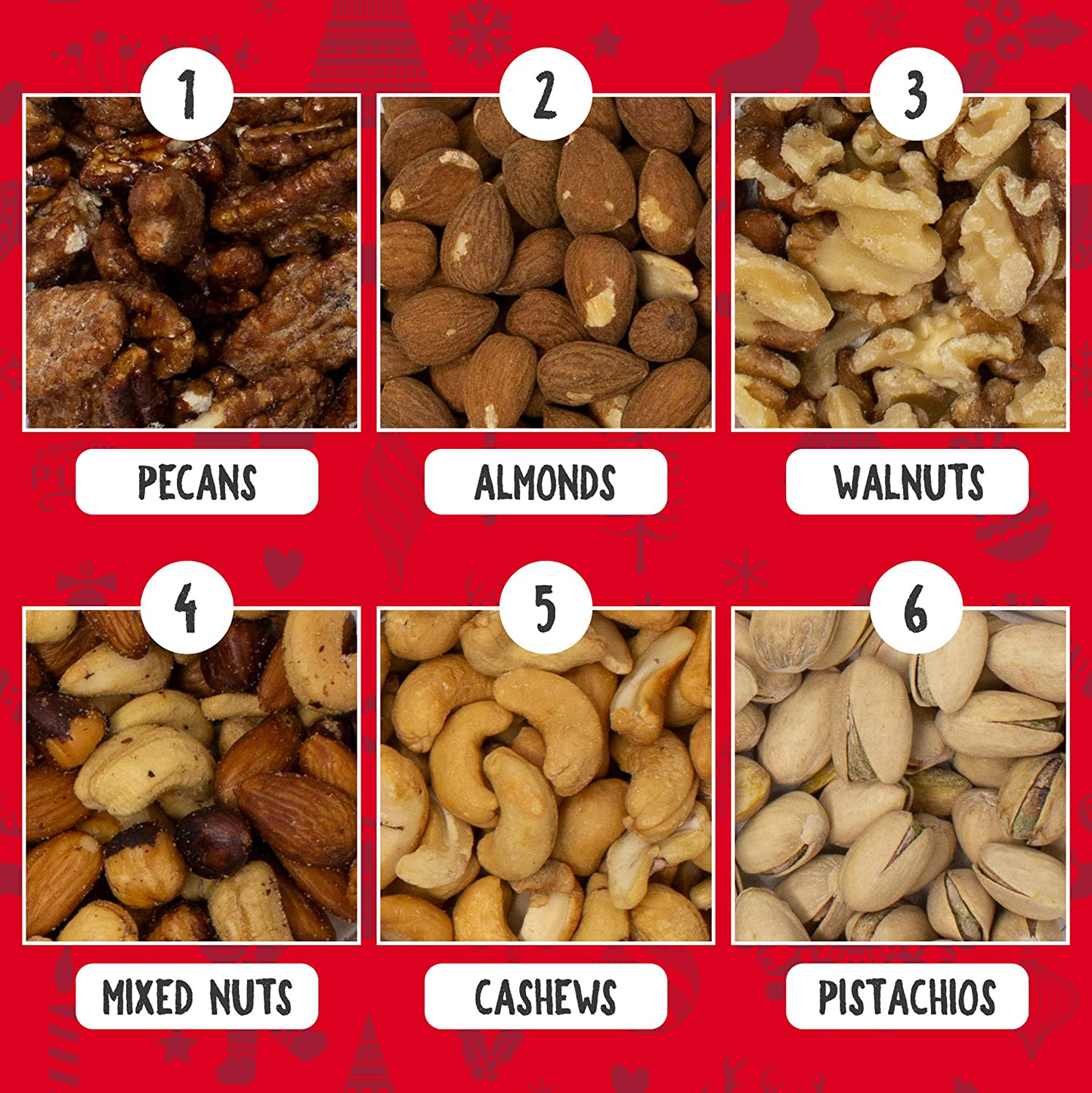 Holiday Nuts Gift Basket (18 Oz)Delicious Variety Mixed Nuts Large 6-Selection Prime Gift Christmas, Mothers Birthday & Father'S Day Assortment Tray by Proudly Pure Made in U.S.A