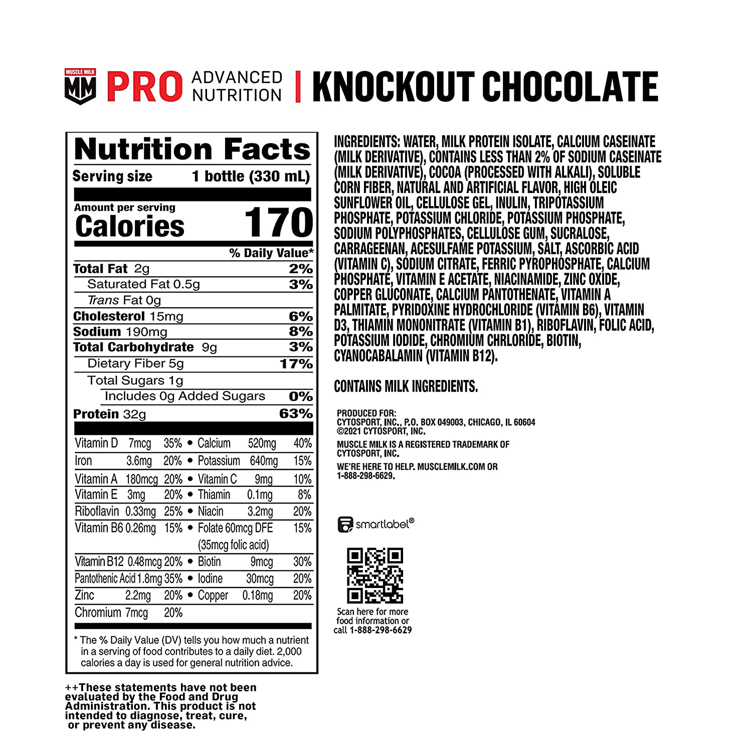 Muscle Milk Pro Advanced Nutrition Protein Shake, Knockout Chocolate, 11.16 Fl Oz Bottle, 12 Pack, 32G Protein, 1G Sugar, 16 Vitamins & Minerals, 5G Fiber, Workout Recovery, Energizing Snack, Packaging May Vary