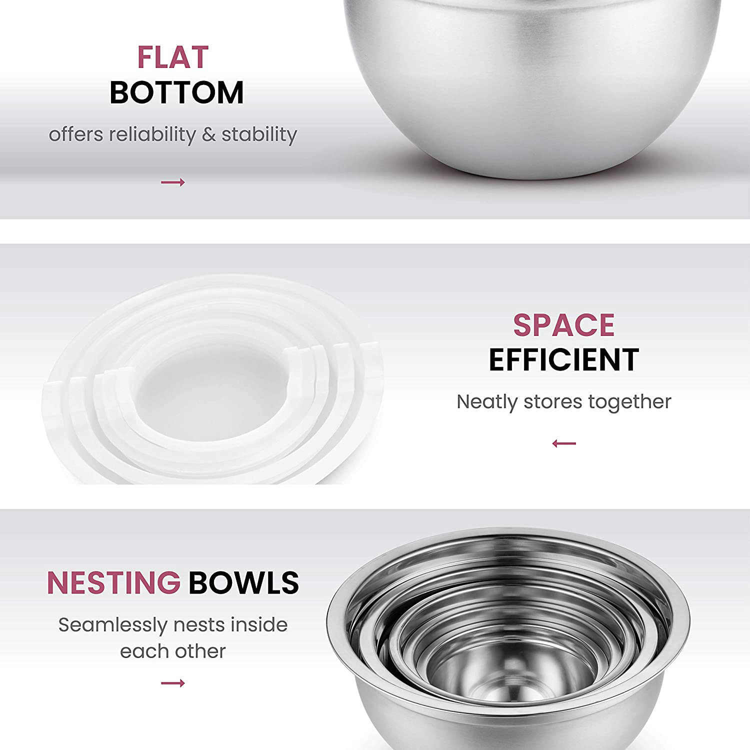 Premium Stainless-Steel Mixing Bowls with Airtight Lids (Set of 5) Nesting Bowls for Space-Saving Storage, Easy-Grip & Stability Design Mixing-Bowl Set Versatile For Cooking, Baking, & Food Storage