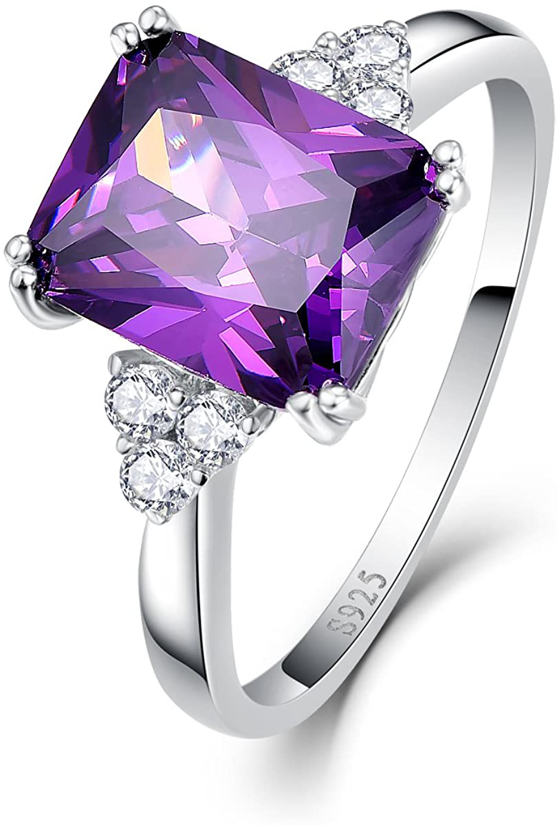 Women'S 5.25Ct Emerald Cut Created Amethyst CZ 925 Sterling Silver Solitaire Engagement Ring