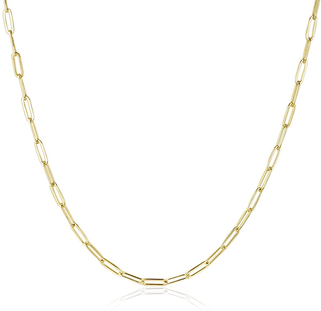 14K Gold / Silver Plated Chain Choker Necklace 5MM Flat Snake Chain Herringbone Necklace Thick Chunky Paperclip Link Necklace Dainty Jewelry Gift for Women Girls 16''