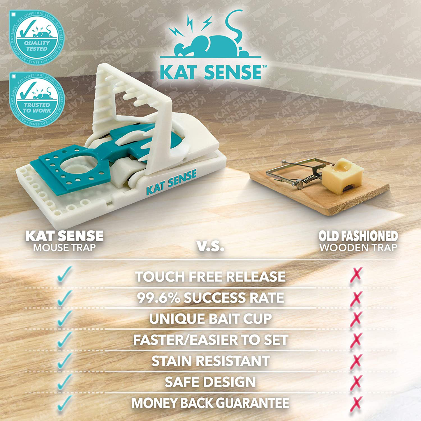 Kat Sense Mouse Traps for House, Reusable Humane Instant Kill Snap Trap That Works, Effective Indoor Mousetrap, Pack of 8 No See Kill Mice Traps