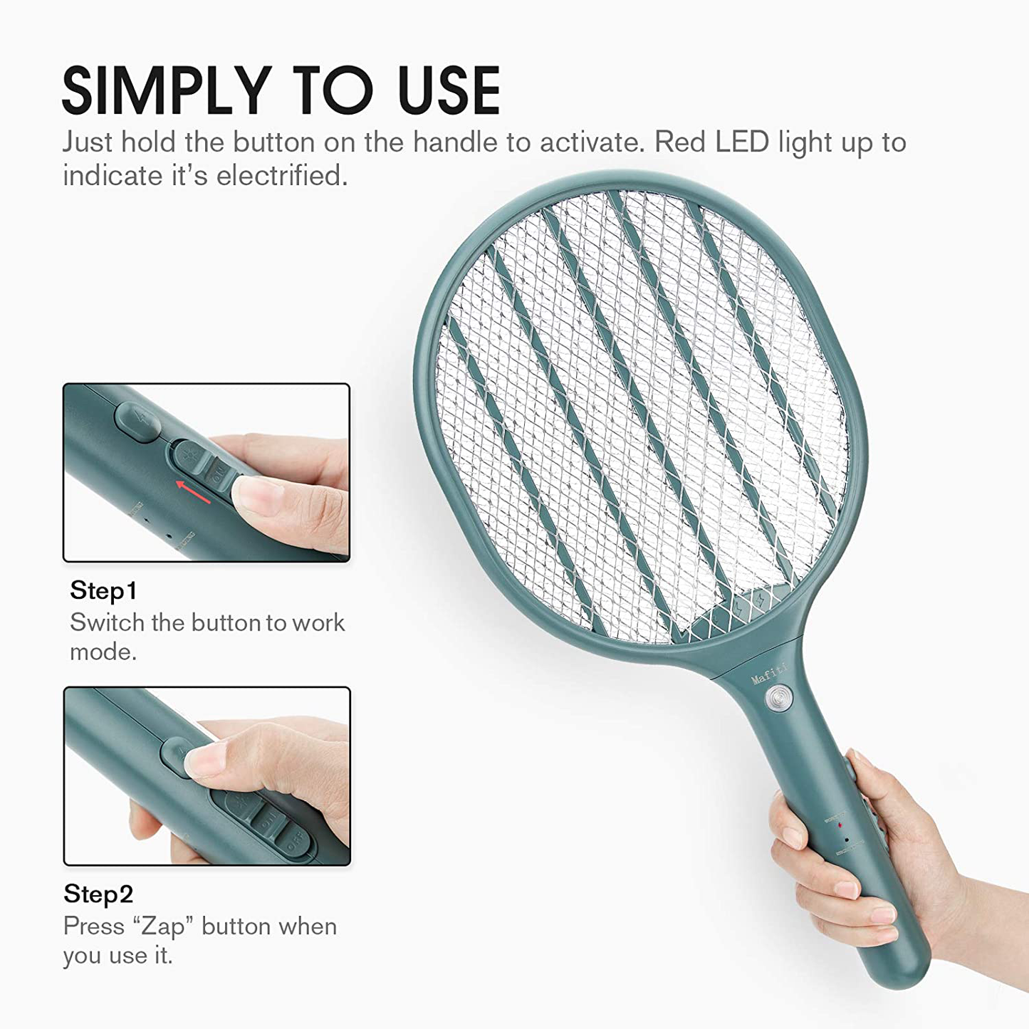 mafiti Bug Zapper Electric Fly Swatter Mosquito Killer Racket Rechargeable for Indoor and Outdoor Pest Control, LED Light 1-Pack