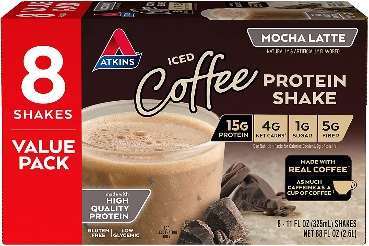 Atkins Gluten Free Protein-Rich Shake, Dark Chocolate Royale, Keto-Friendly, 8 Count