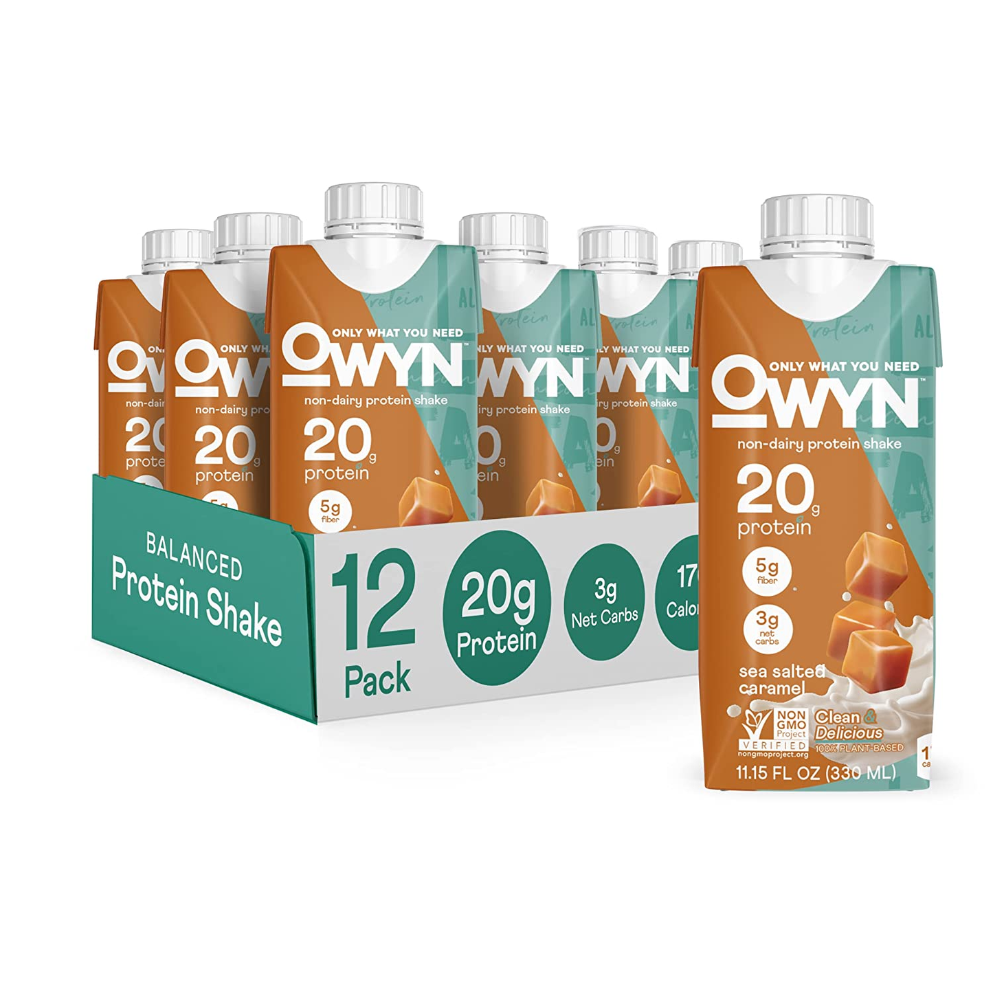 OWYN Plant Based Protein Shake, Dark Chocolate, with 20G Vegan Protein from Organic Pumpkin Seed, Flax, Pea Blend, Omega-3, Prebiotic Supplements and Superfoods Greens Blend for an All-In-One Nutritional Shake, Gluten and Soy-Free, Non-Gmo (12 Pack)