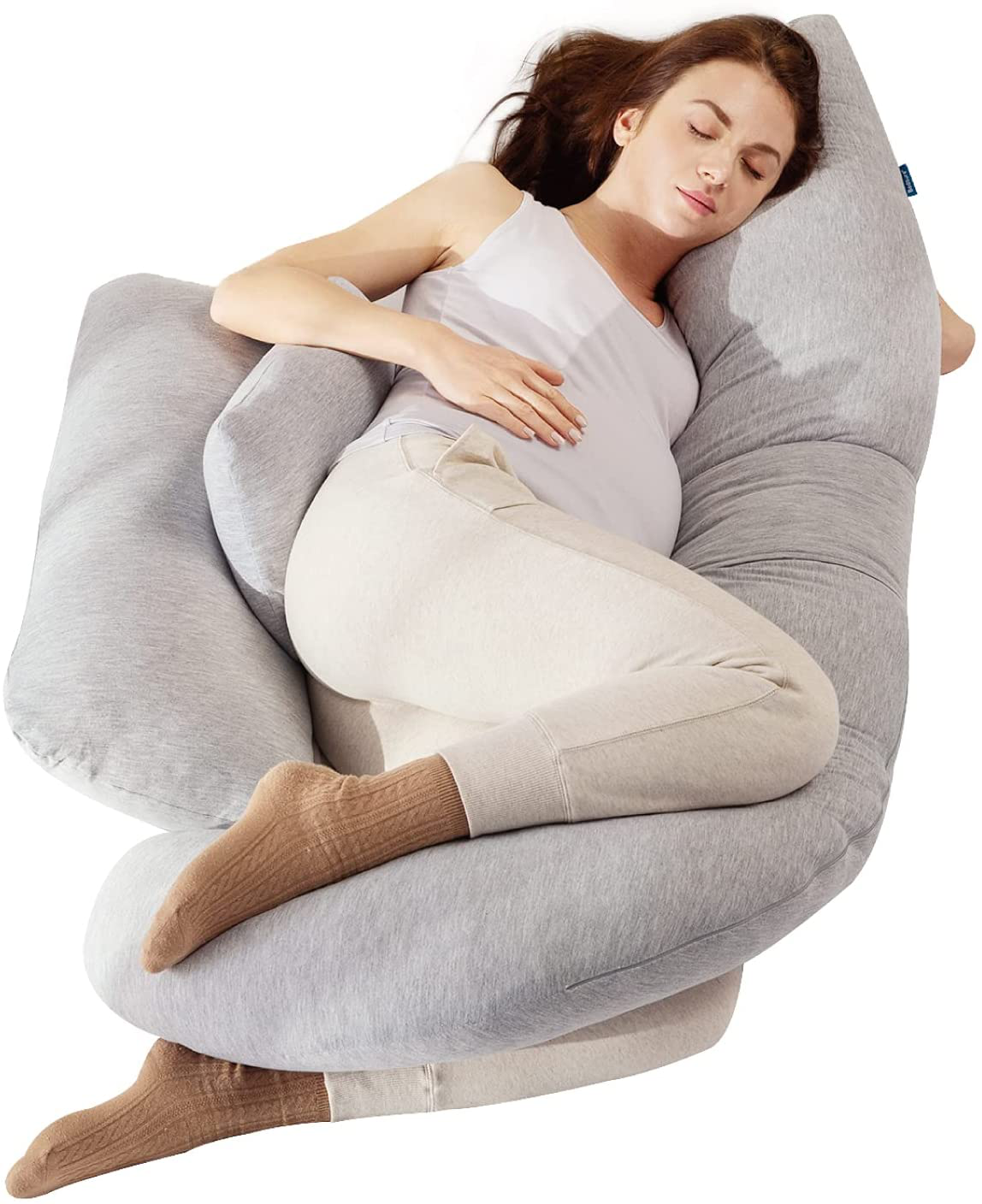 Bedsure Pregnancy Pillows for Sleeping, H-Shaped Adjustable Maternity Full Body Pillow for Pregnant Women with Washable Cover - Detachable Extension, Grey