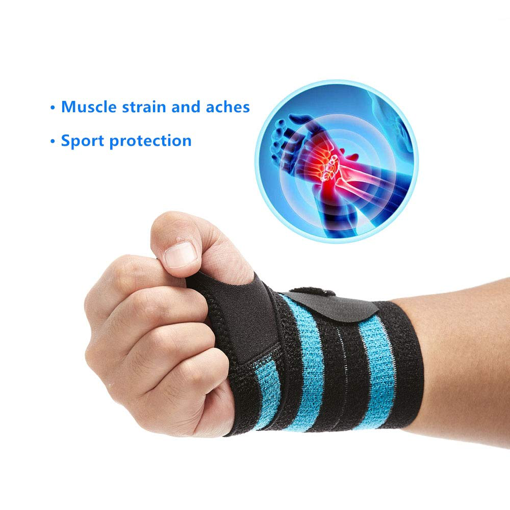 Exrebon Wrist Exercise Wrap (1 Pair) for Men & Women - Adjustable Wrist Brace Support Wrap with Thumb Loops for Weightlifting, Strength Training, Fits Left & Right Blue