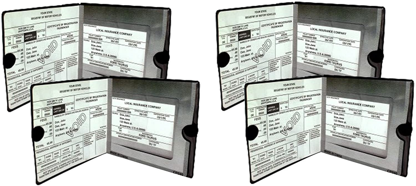 ESSENTIAL Car Auto Insurance Registration BLACK Document Wallet Holders - Automobile, Motorcycle, Truck, Trailer Vinyl ID Holder & Visor Storage - Strong Closure On Each - Necessary in Every Vehicle 