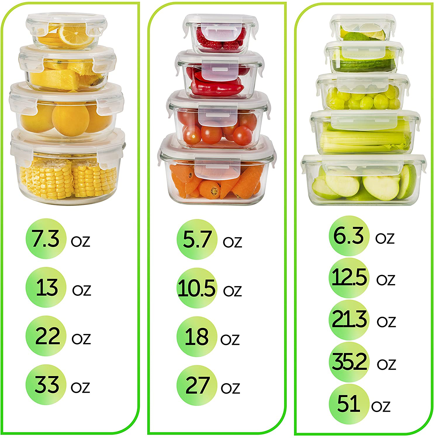 Prep Naturals Glass Storage Containers with Lids (13-Pack) - Glass Food Storage Containers Airtight