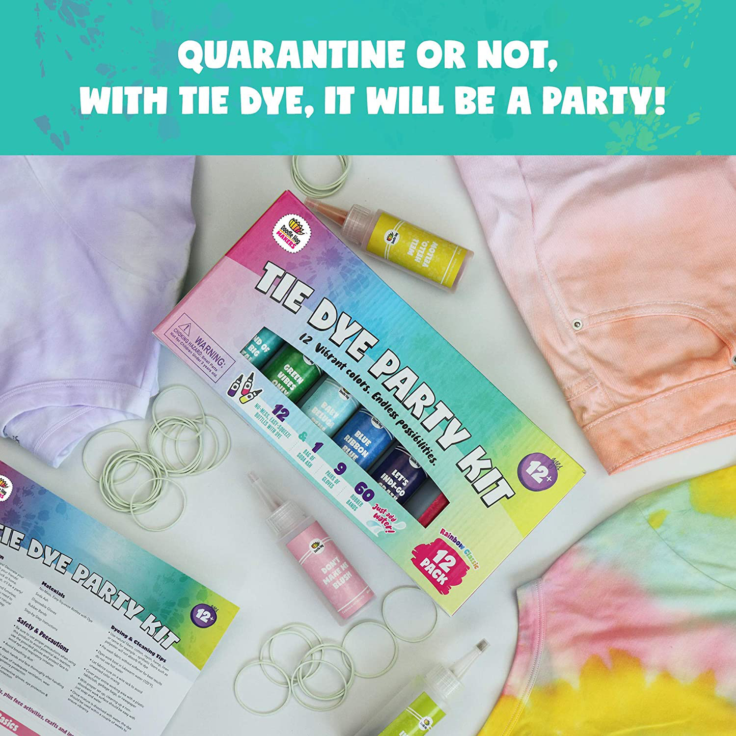 Doodlehog Easy Tie Dye Party Kit for Kids, Adults, and Groups. Create Vibrant Designs with Non-Toxic Dye