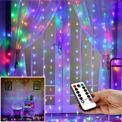 String Lights Curtain,USB Powered Fairy Lights for Party Bedroom Wall,8 Lighting Modes & IP64 Waterproof Ideal for Wedding Valentines Day Decor (Multi-Colored,7.9Ft x 5.9Ft)