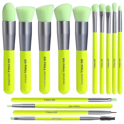 BS-MALL Makeup Brushes Premium Synthetic Foundation Powder Concealers Eye Shadows Makeup 14 Pcs Brush Set, Green Color