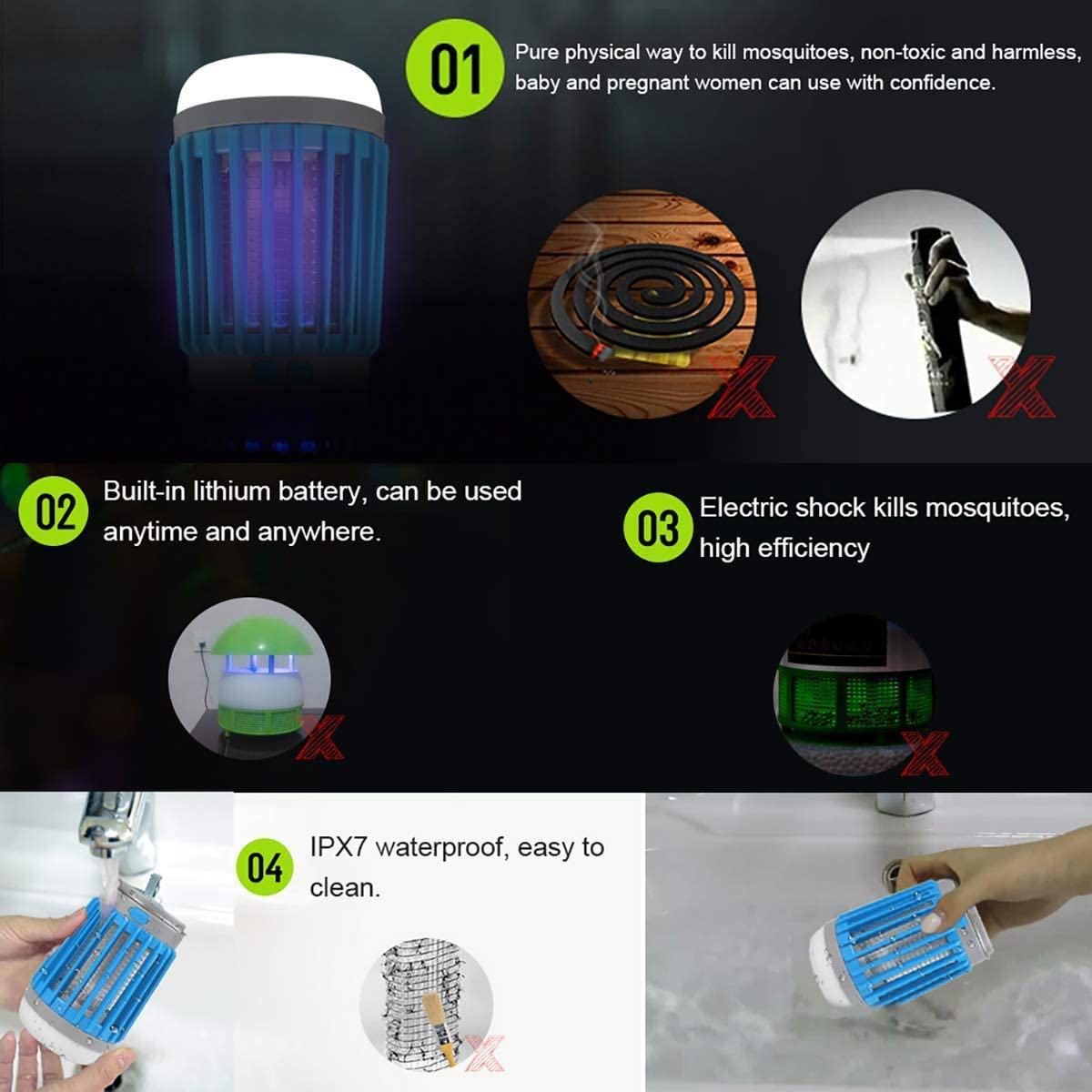 2021 Bug Zapper Outdoor Camping Lantern LED Flashlight Tent Light, 3-in-1 Portable IPX7 Waterproof Mosquito Killer Camp Lamp with 2200mAh USB Rechargeable Battery, SOS Emergency, Retractable Hook