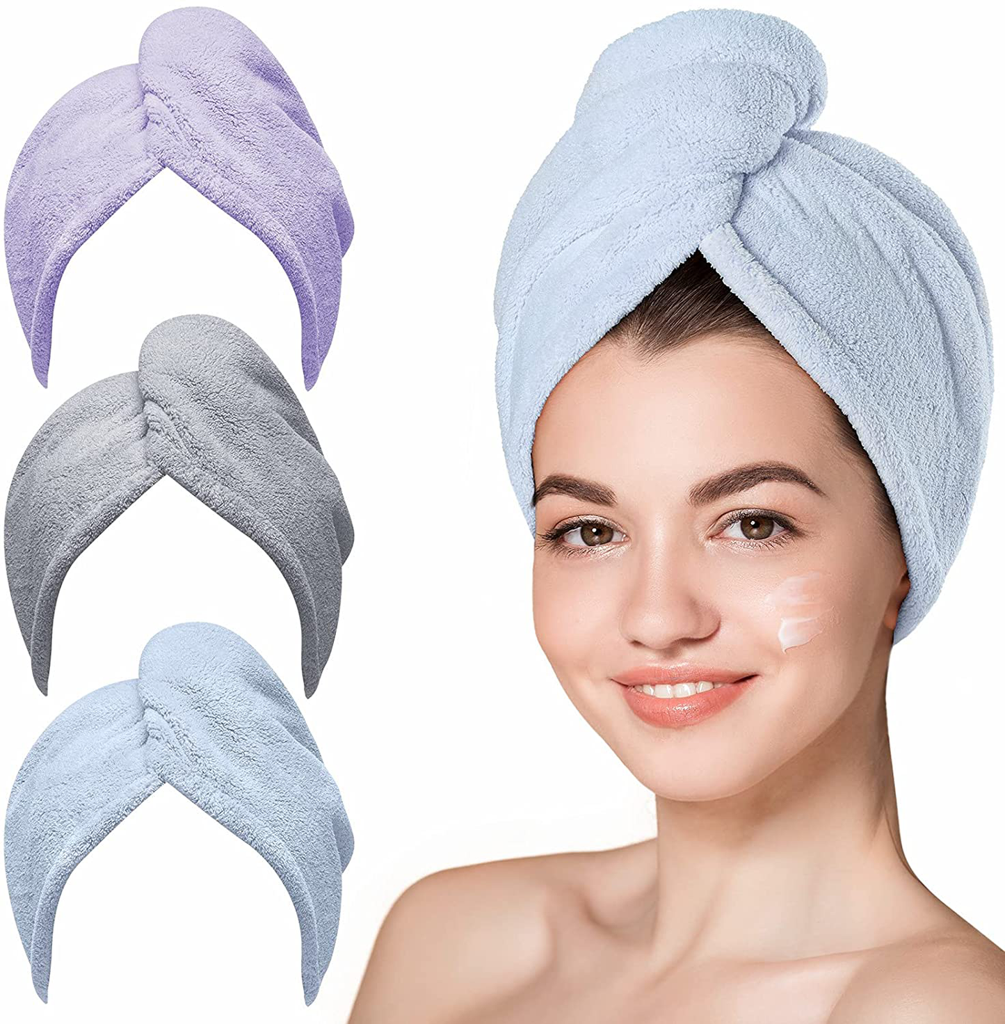 Microfiber Hair Towel, Hicober 3 Packs Hair Turbans for Wet Hair, Drying Hair Wrap Towels for Curly Hair Women Anti Frizz